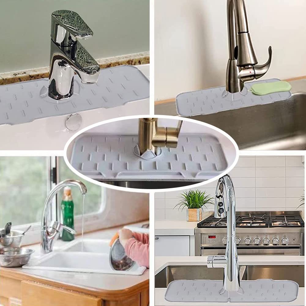 Silicone Faucet Sink Mat Splash Guard, Drain Pad Behind Grey 1pcs