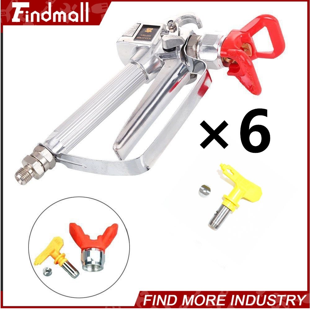 Findmal 6 Pcs Airless Paint Spray Gun 3600PSI W/517 Tip & Tip Guard For Sprayers