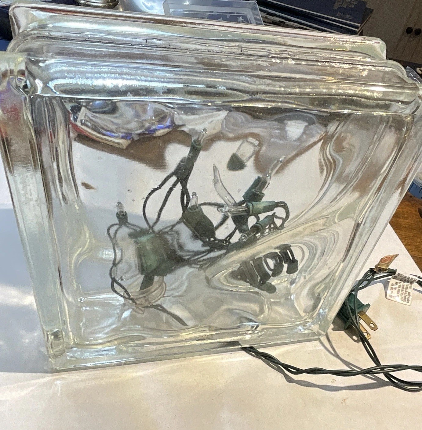 Clear 8×8 Wavy Glass Block Panel w/ String Lights, Waterproof, Indoor