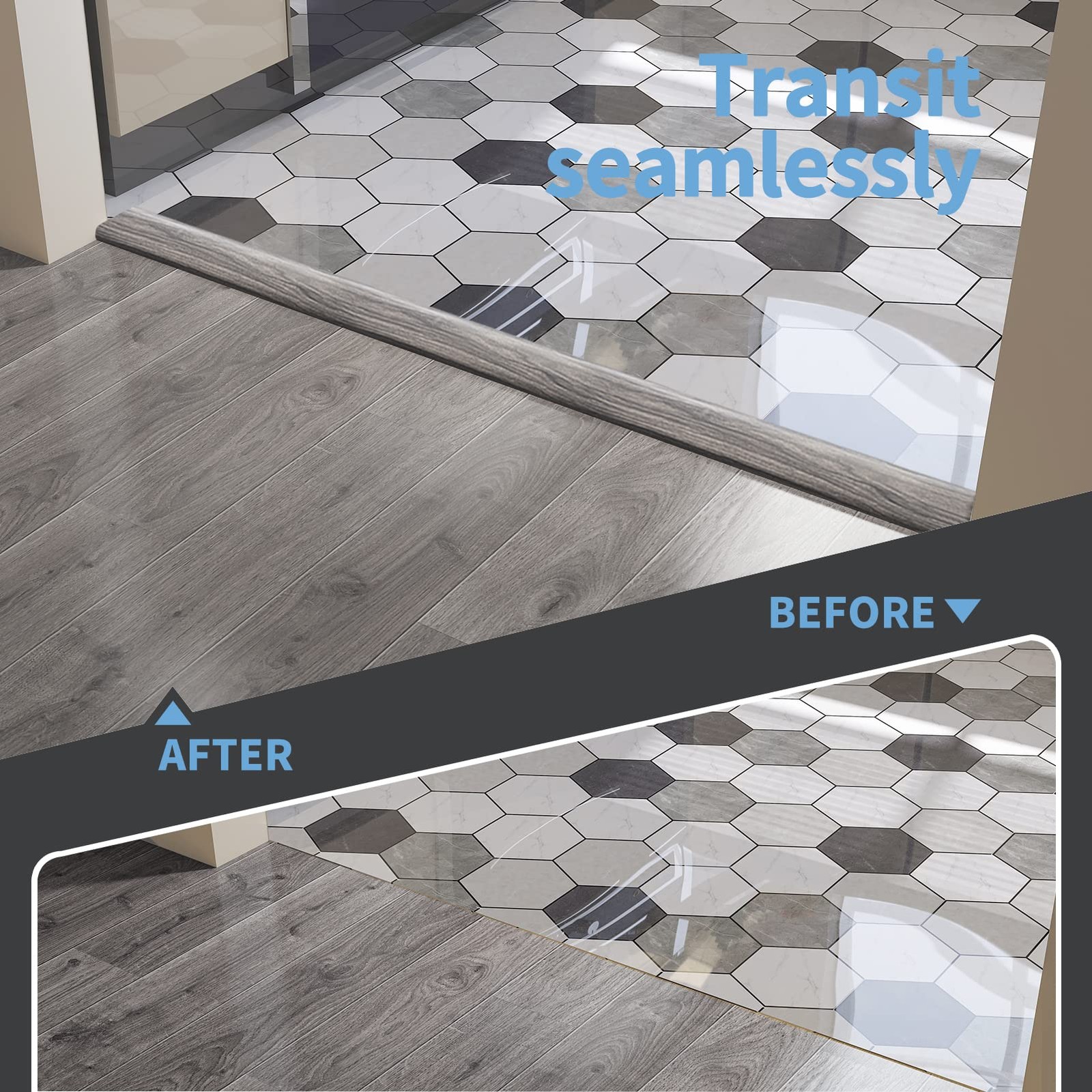Art3d Self Adhesive Vinyl Floor Transition Strip, Laminate 4 FT, Gray