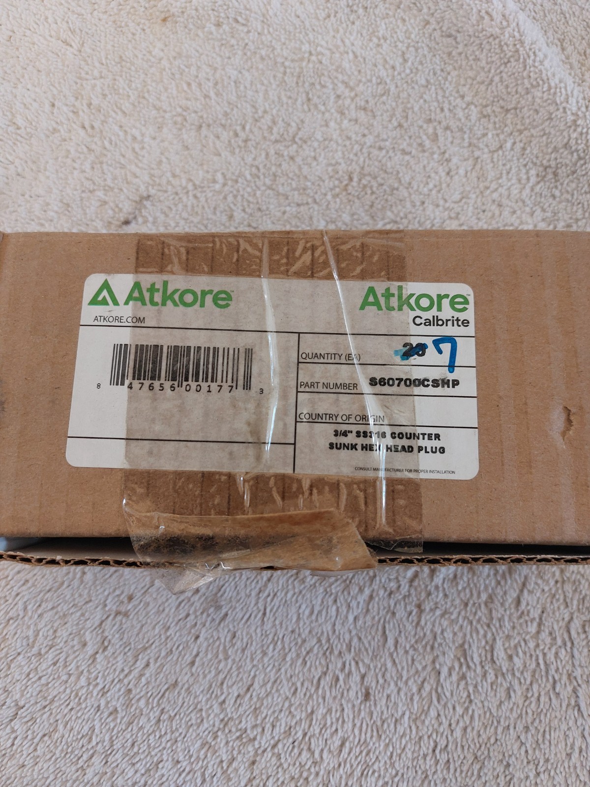 ATKORE S60700CSHP 3/4″ SS316 COUNTER SUNK HEX HEAD PLUG ( BOX OF 7 )