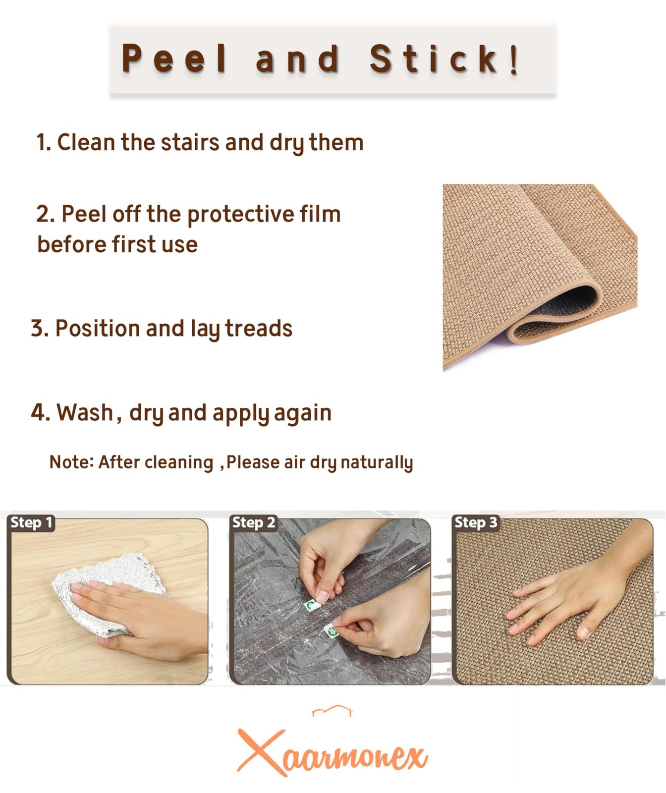 Xaarmonex Non Slip Liner Stair Treads Matching Mat For Wooden Steps 30X30