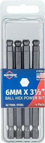 Mayhew 19530-4 – 6MM x 3.5″ Metric Ball Hex Power Bit, 4 Pack – 1EA