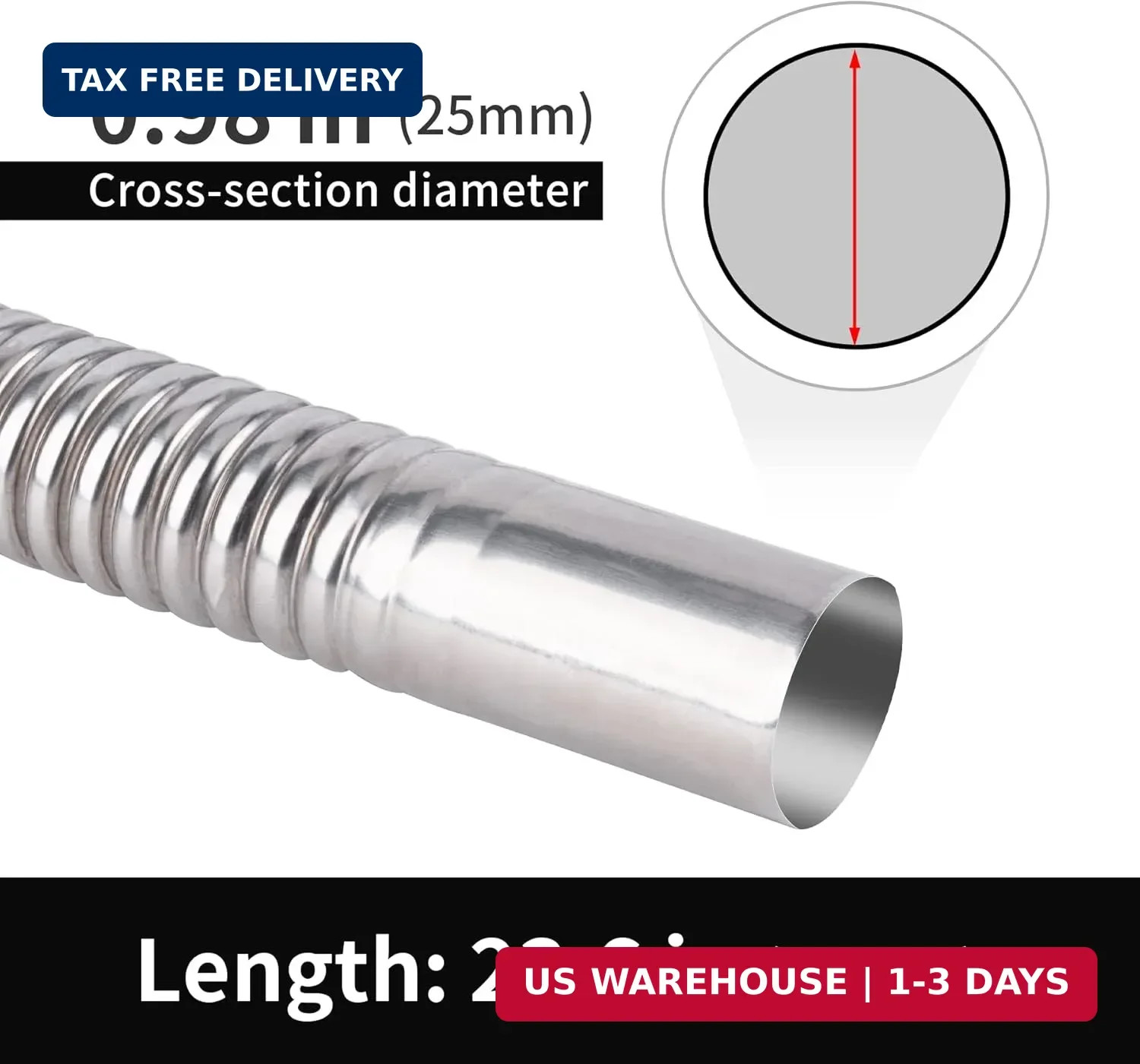 23.6 Inches Stainless Steel Exhaust Hose, 2.5cm/ 1 In Fuel Tank Diesel Gas Vent