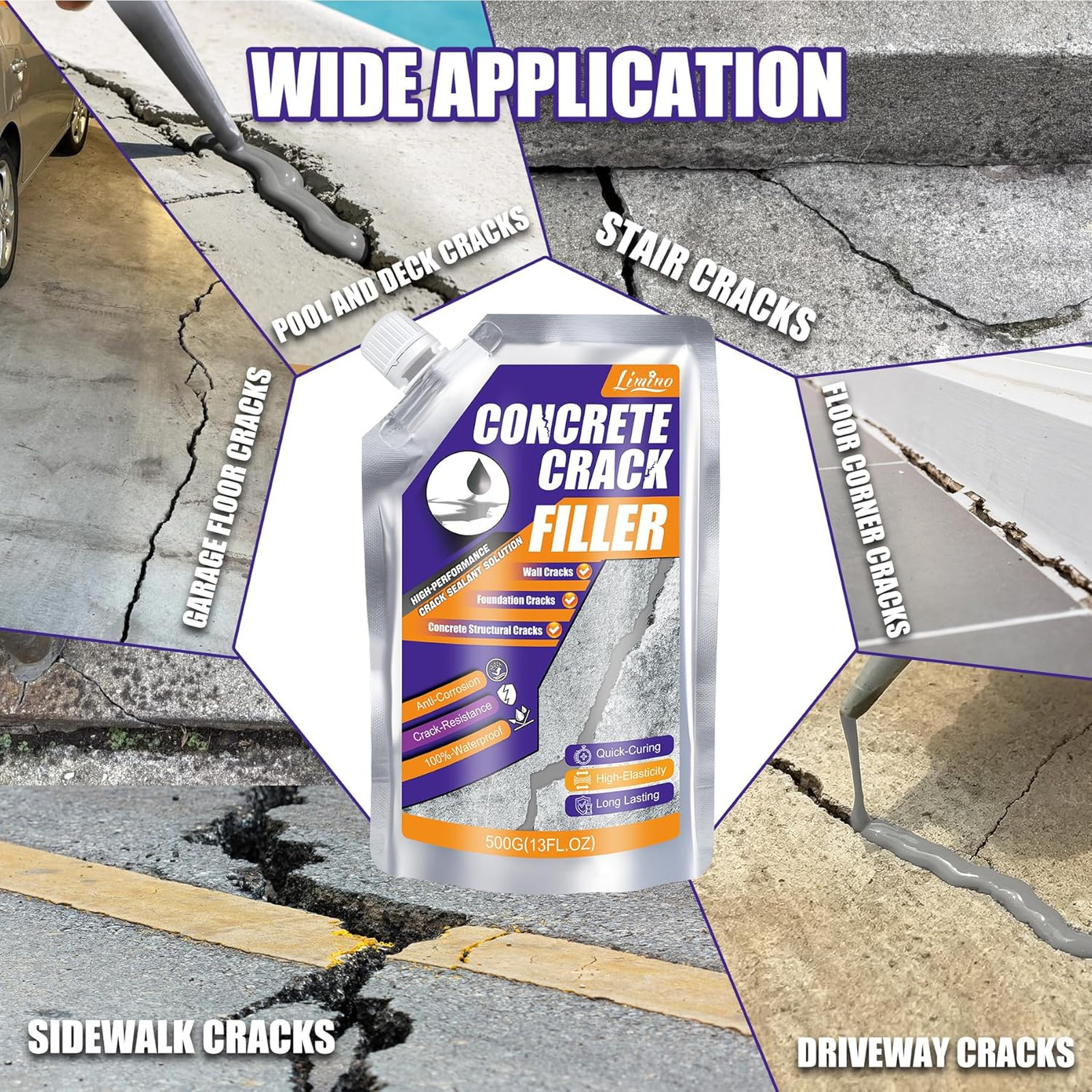 Concrete Crack Filler 1.1 lb Gray Self Leveling Cement Repair Kit for Driveway