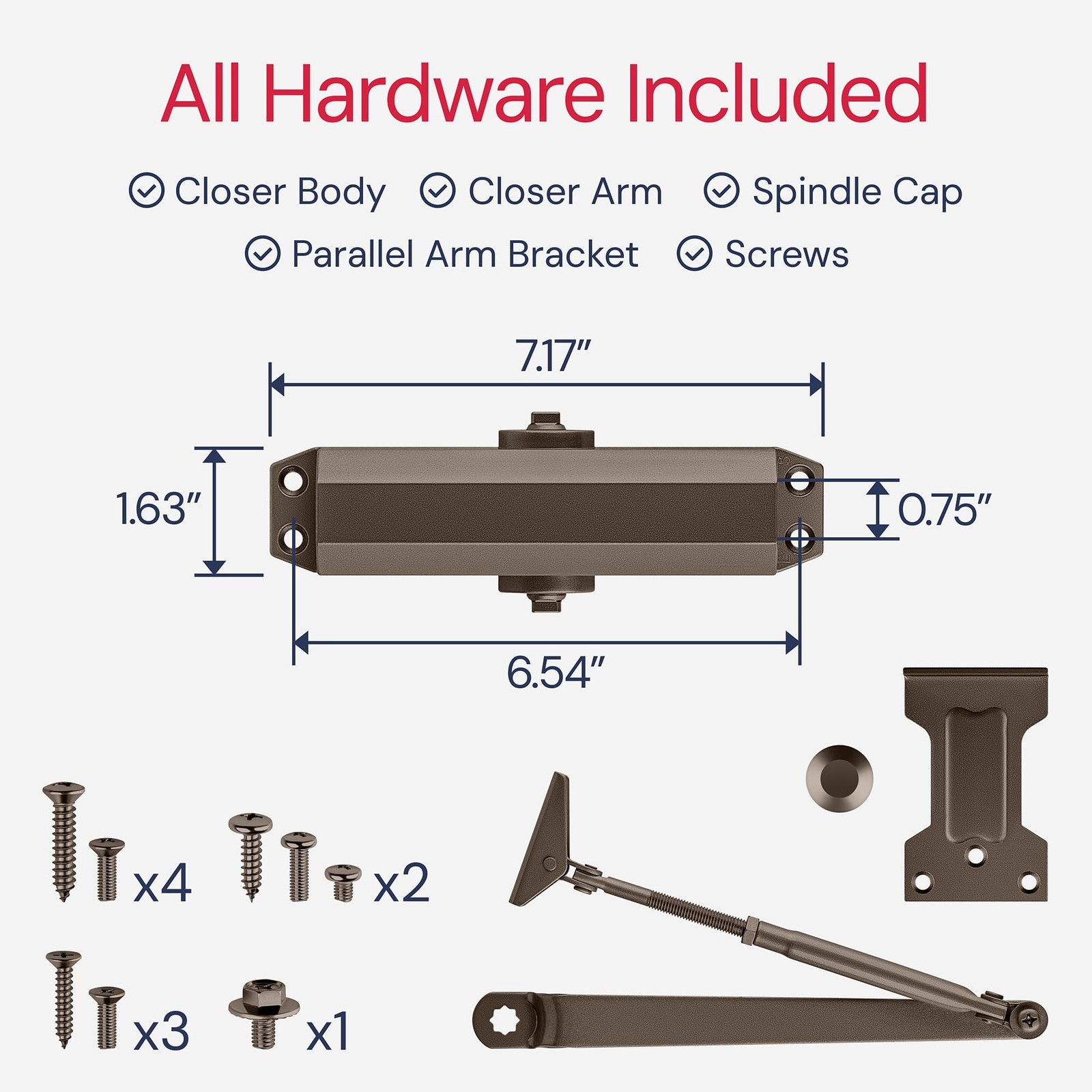 Door Closer for Interior and Light Commercial Door Use Power Size #3 Cast Alu…