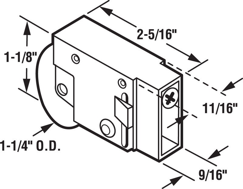 Prime-Line 131973 Steel Patio Door Roller Assembly 1-1/4 Dia. x 2-5/16 L in.