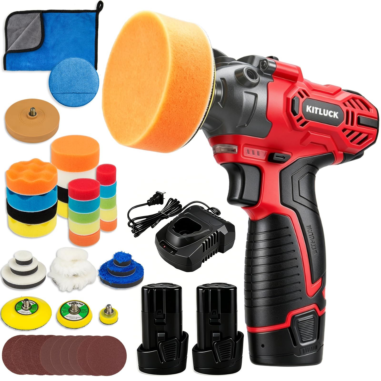 Cordless Buffer Polisher, 12V Mini Wax Buffer & Sander with 2 X 2.5Ah Battery &