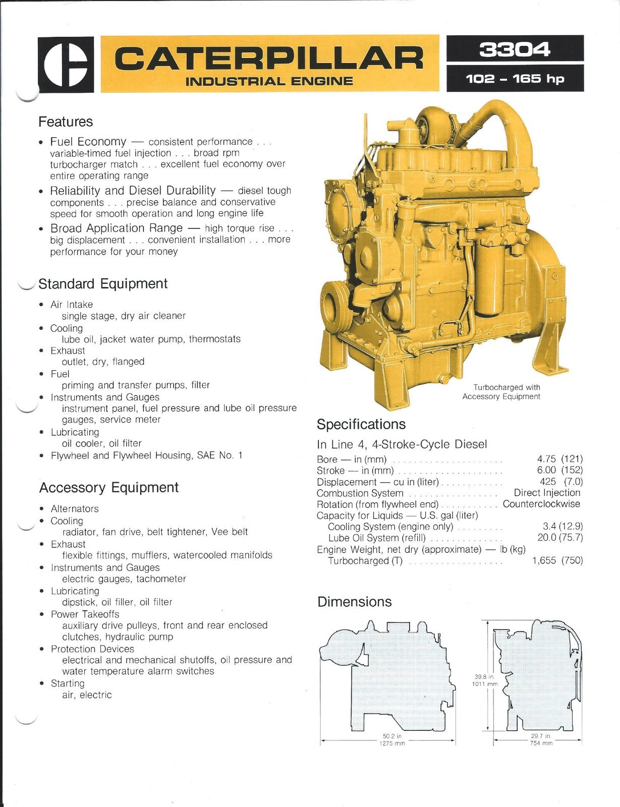 Equipment Brochure – Caterpillar – 3304 Industrial Engine – c1982 2 items(E3915)