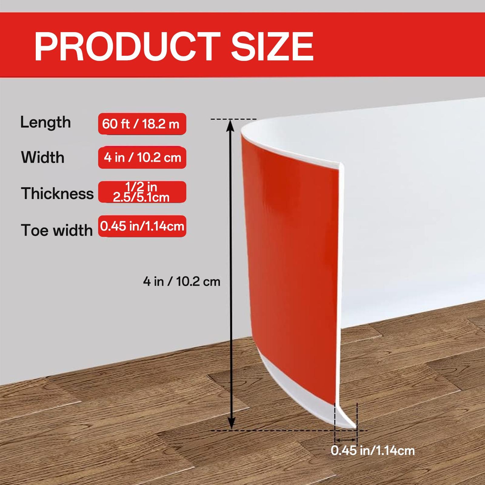 4inx60ft Flexible Baseboard Molding Trim Self-Adhesive Rubber Wall Base