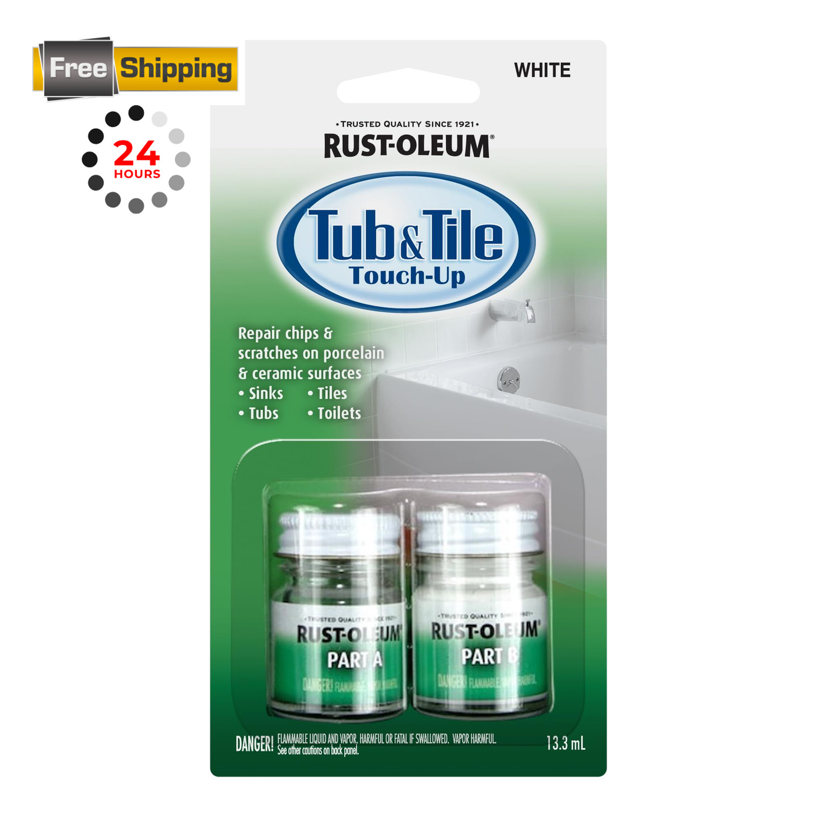 Rust-Oleum 244166 Tub And Tile 2-Part Touch Up Paint, White Pack of 1,