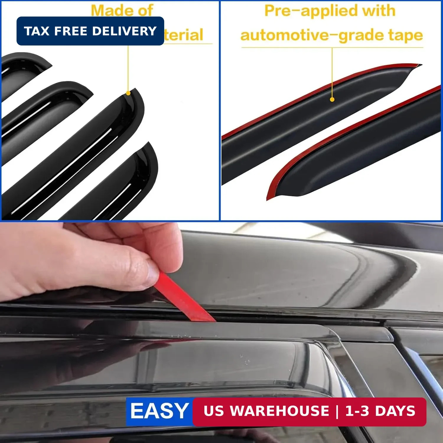 Window Rain Guards Visors for 2009-2018 Dodge Ram 1500 Quad Cab, Out-Channel Win