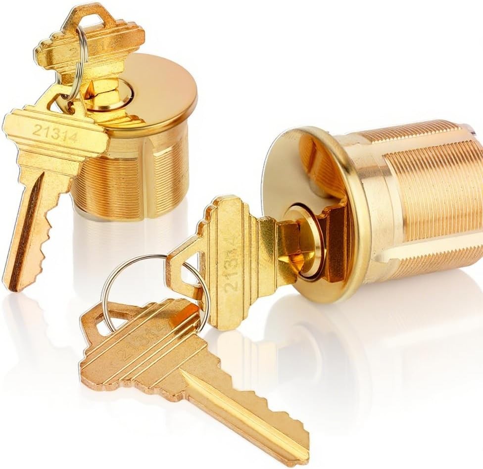 2PCS Brass Mortise Lock Cylinders 1-1/8″ SC Keyway Keyed Alike Door Lock Cylinde