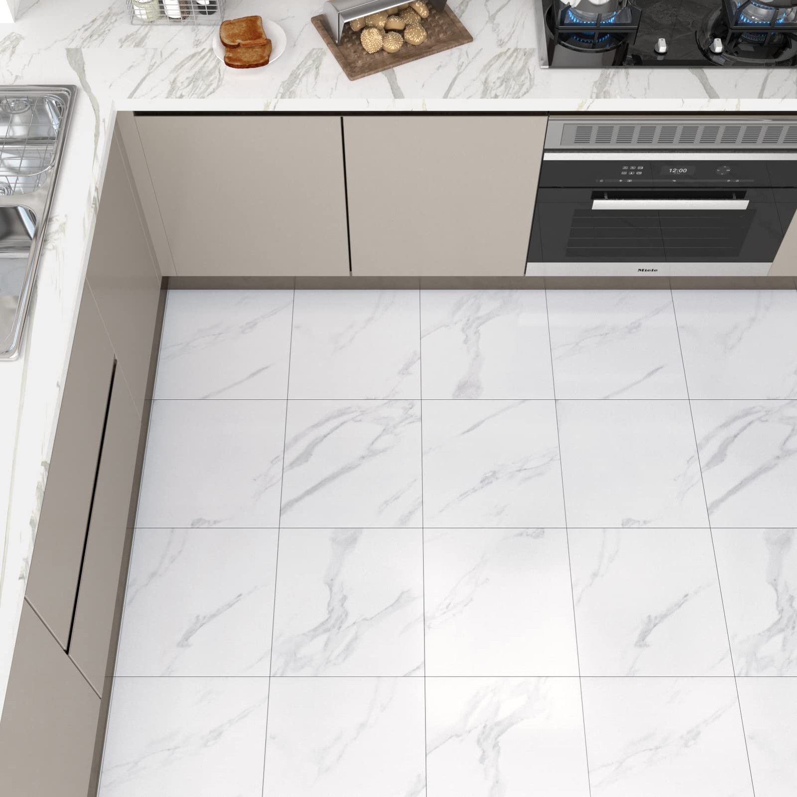 WESTICK White Marble Peel and Stick Floor Tile Bathroom 20 Tiles, 1.