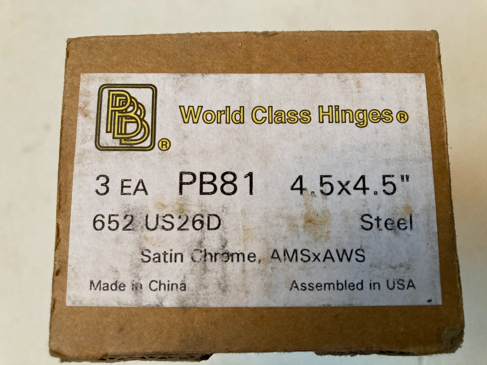 3 World Class Hinges PBB PB81 Commercial Door Hinges 4,5″ X 4.5″ Satin Chrome