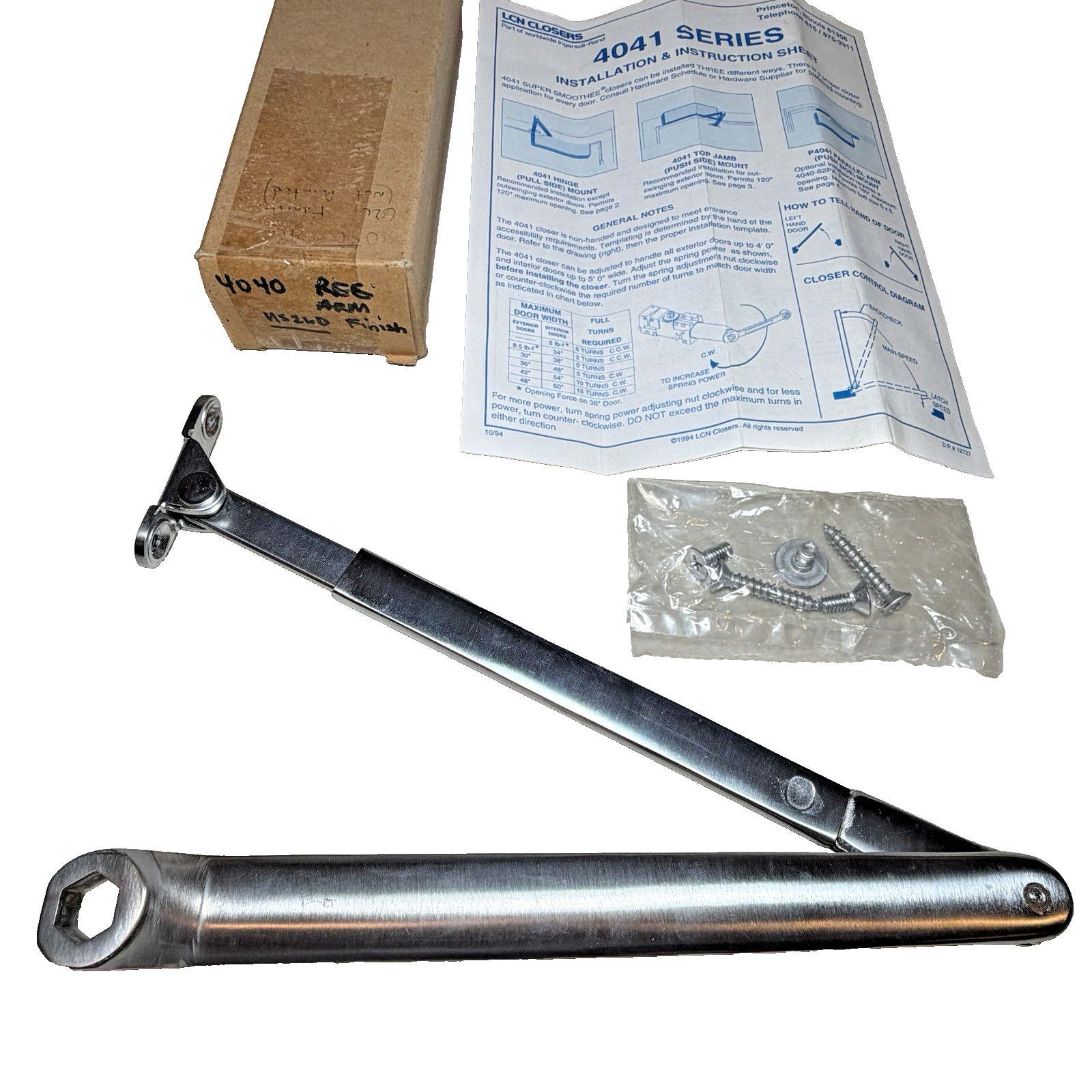 LCN 4040XP-3077 652 US26D Door Closer Arm, Satin Chrome Finish, NEW