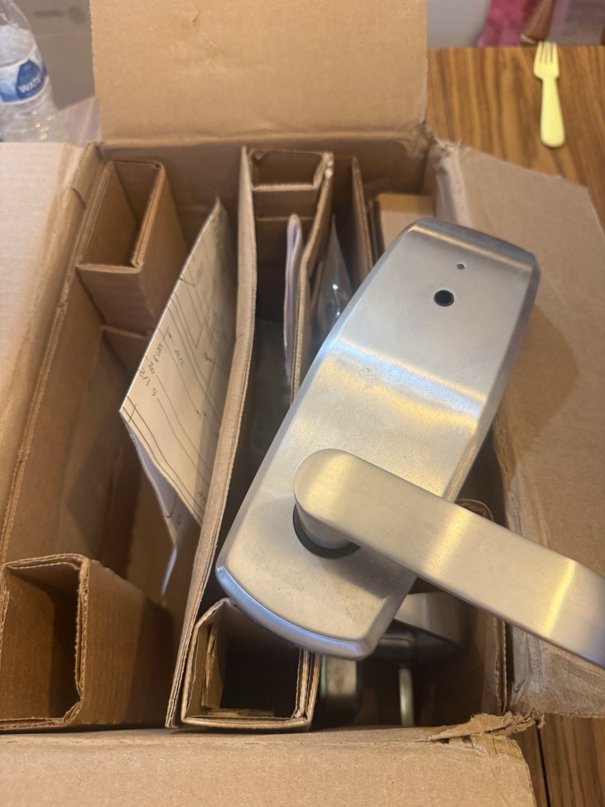 Satin Silver Commercial Door Lockset with Lever Handles and Mounting Hardware