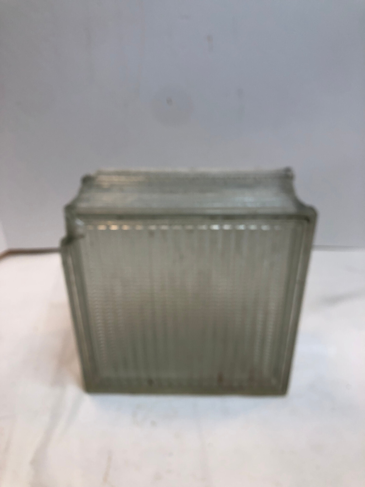 Vintage Glass Block 7-3/4″ x 7-3/4″ x 3-7/8 – Lines – Chipped Corner
