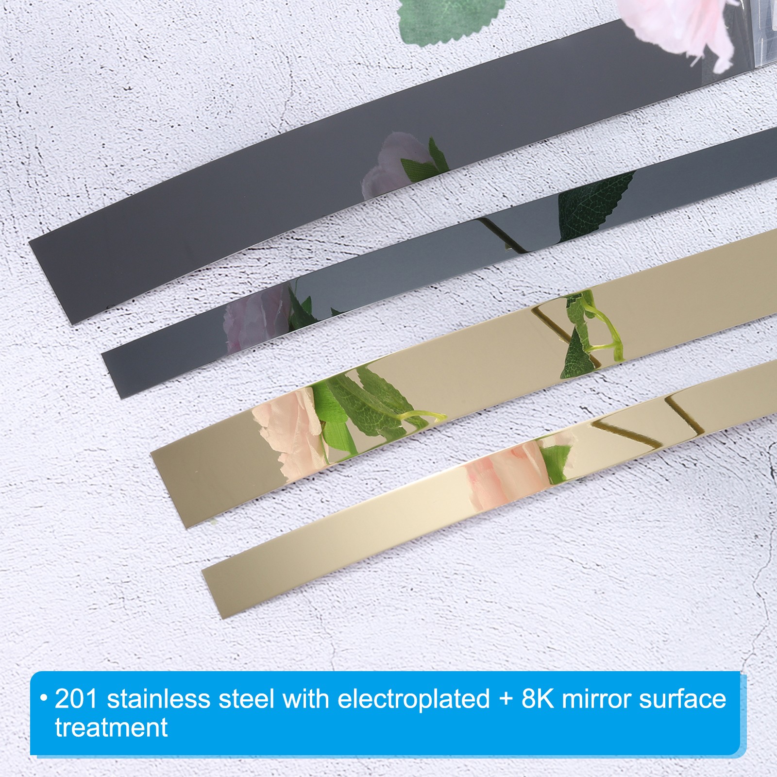 16.4’x1″ Peel Stick Trim Wall Fireplace Molding & Wall Trim Gold Stainless Steel