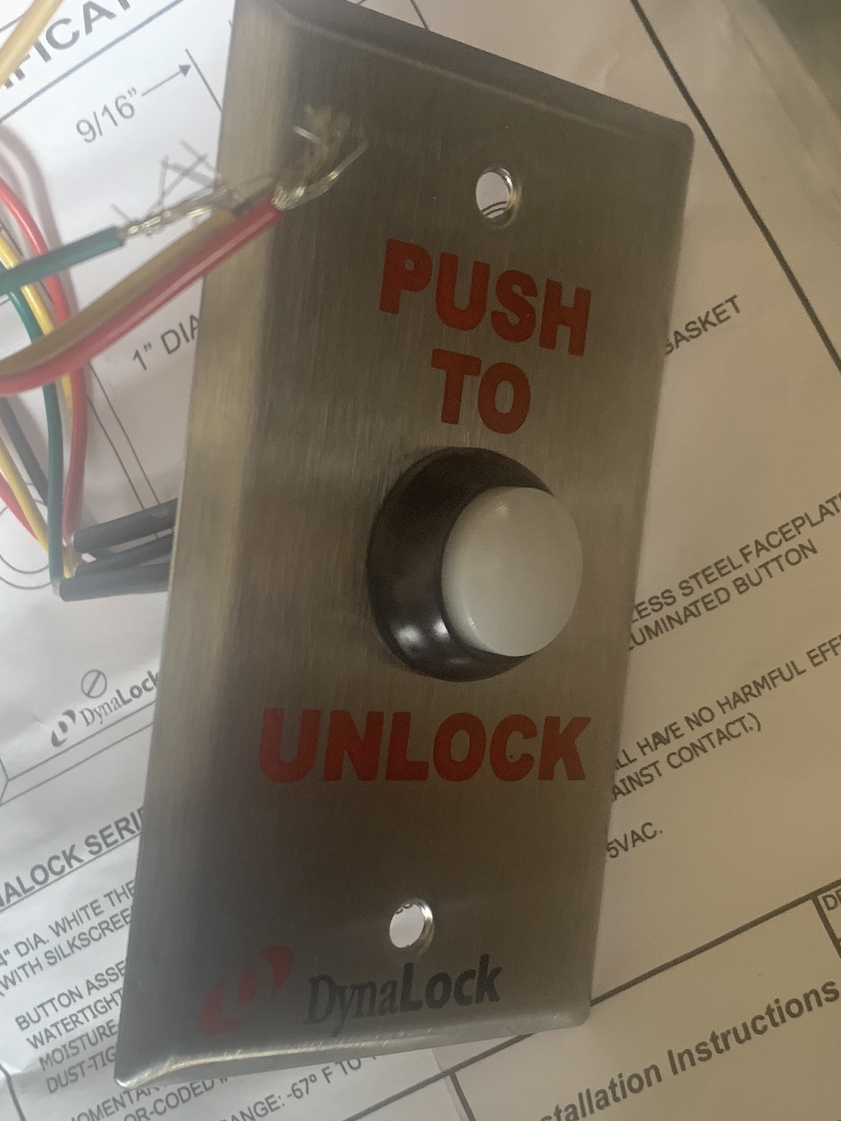 DYNA LOCK 6175 US32D Weatherproof PushButton Push To Open Signage Open Box