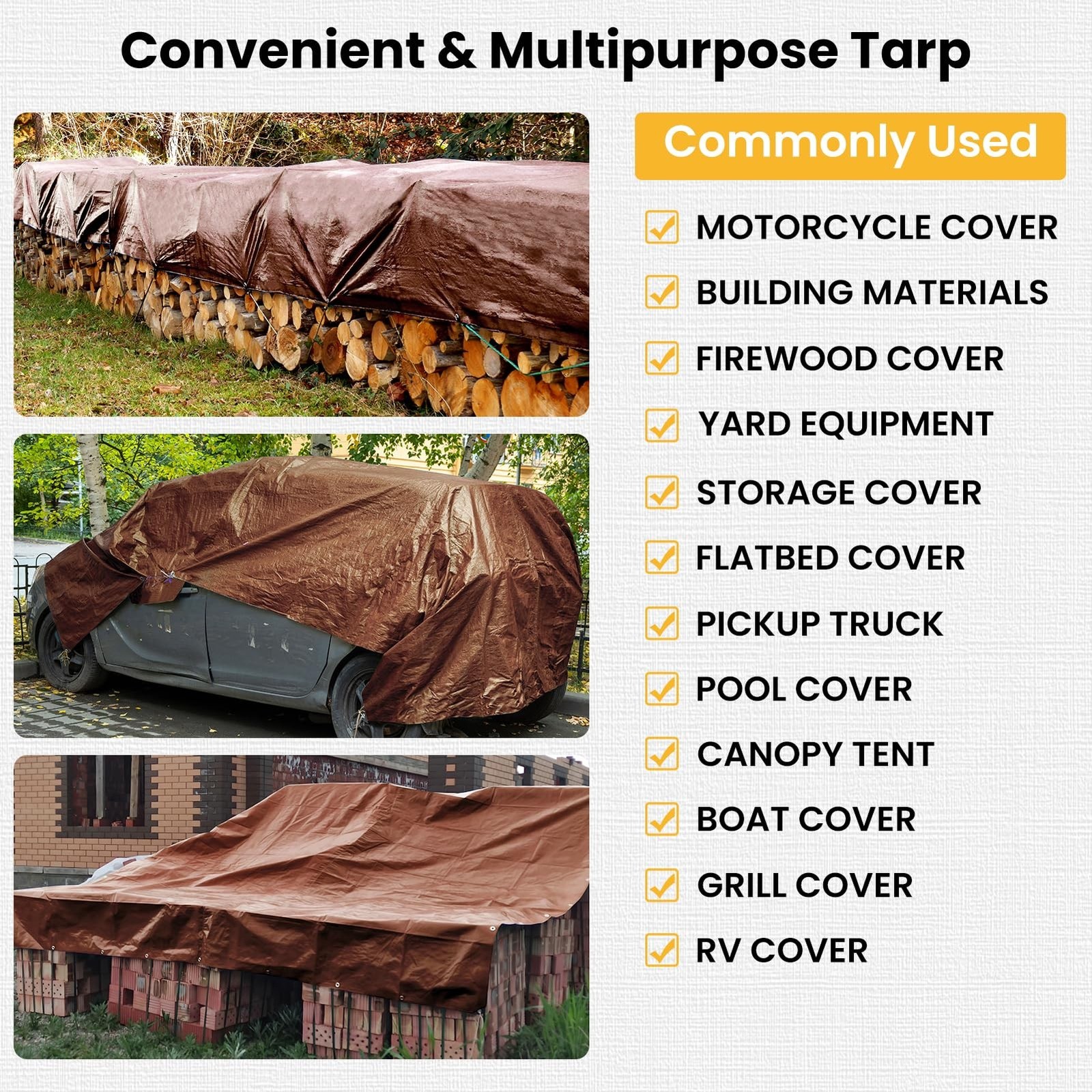 Tarp 12x20FT, 16 Mil Heavy Duty Large Tarps, Waterproof Tarp with Brass Gromm…