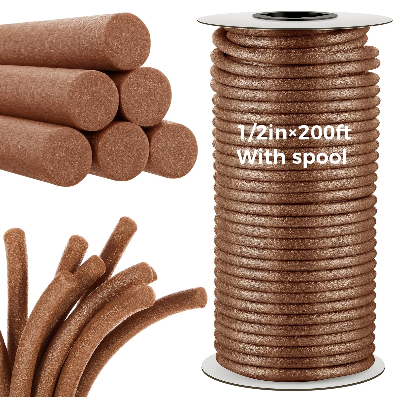 MotiMind 1/2 Inch x 200 ft Foam Backer Rod for Gaps X 200 ft, Brown