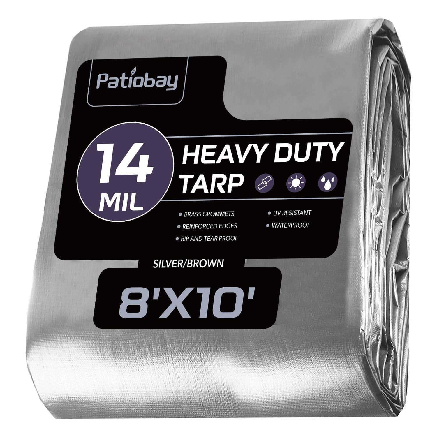Tarp 8x10FT, 14 Mil, Heavy Duty Waterproof Tarps with Grommets Every 23.6″, 4…