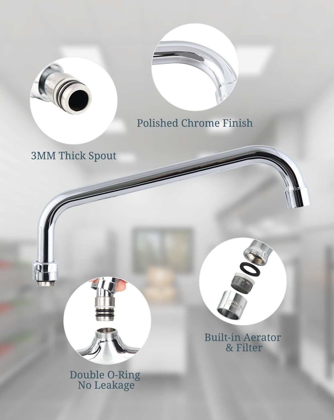 Commercial 10″ Swivel Spout Replacement Part for Professional Kitchen Faucet
