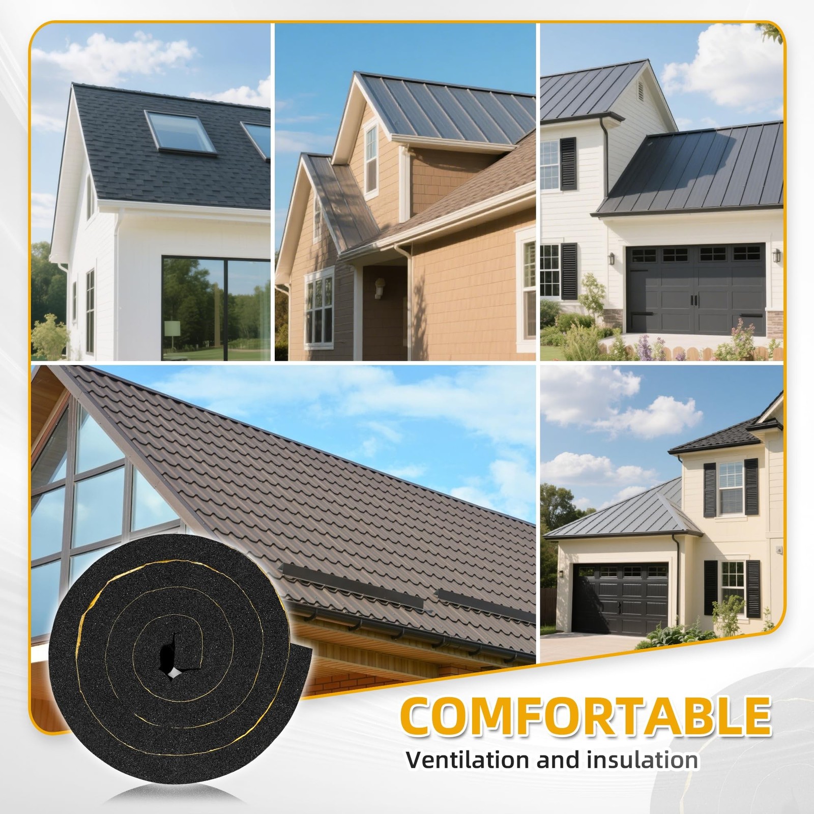 5PCS 6.6ft x 1.4in Metal Roof Foam Closure Strips Roll, Universal Vented Ridg…