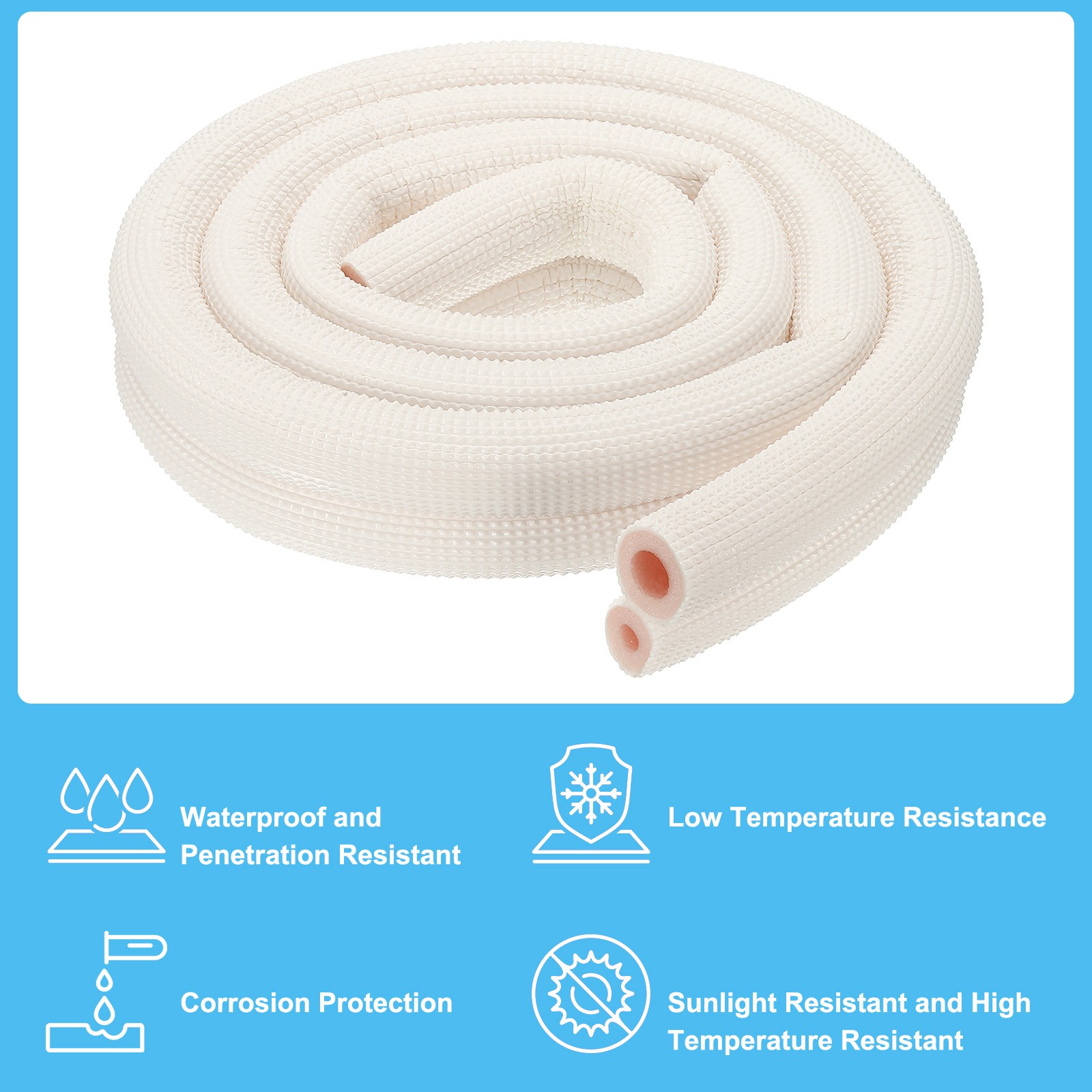 1/4″ 1/2″ Pipe Insulation Foam Tube Heat Preservation Tubing for AC 2m 6.56Ft