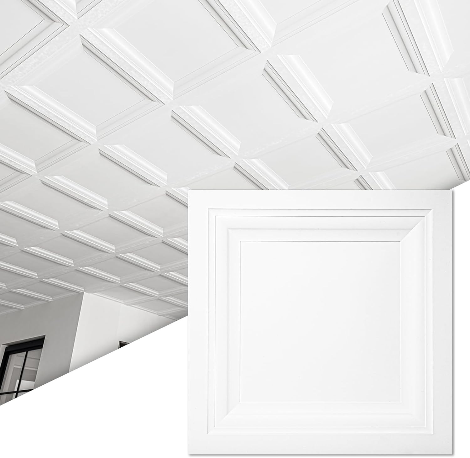 White 24-Pack 2×2 ft PVC Drop Ceiling Tiles 15/16″ Grid