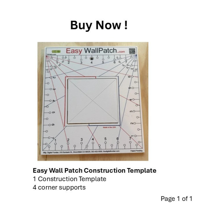 Easy Drywall Patch Template, drywall mud, repair walls, speed square, Hole patch