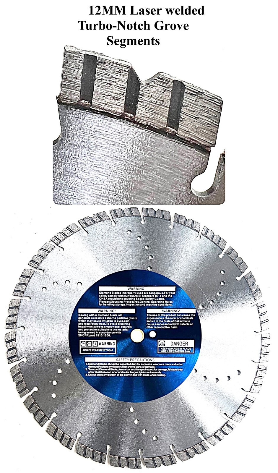 14″ Laser Welded Diamond Blade for Walk Behind Saw 13-30 hp concrete, asphalt