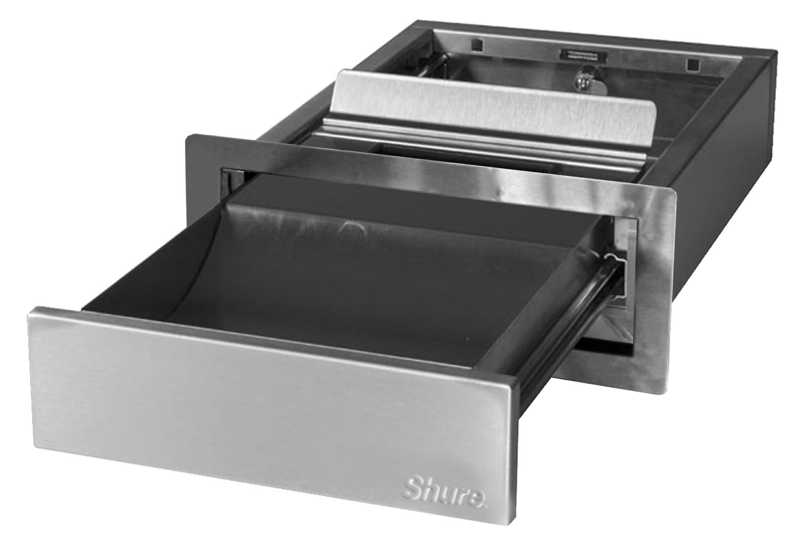 12″ W x 16-3/4″ D x 3-3/4″ H Thru-Wall Transaction Drawer Extends 11″ L