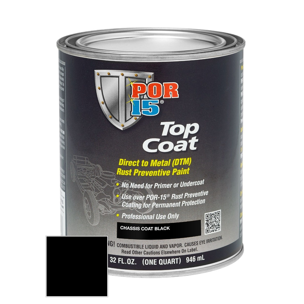 POR-15 INC 45904 Top Coat DTM Paint, 1 qt Can, Chassis Black, Liquid, 30 to 60
