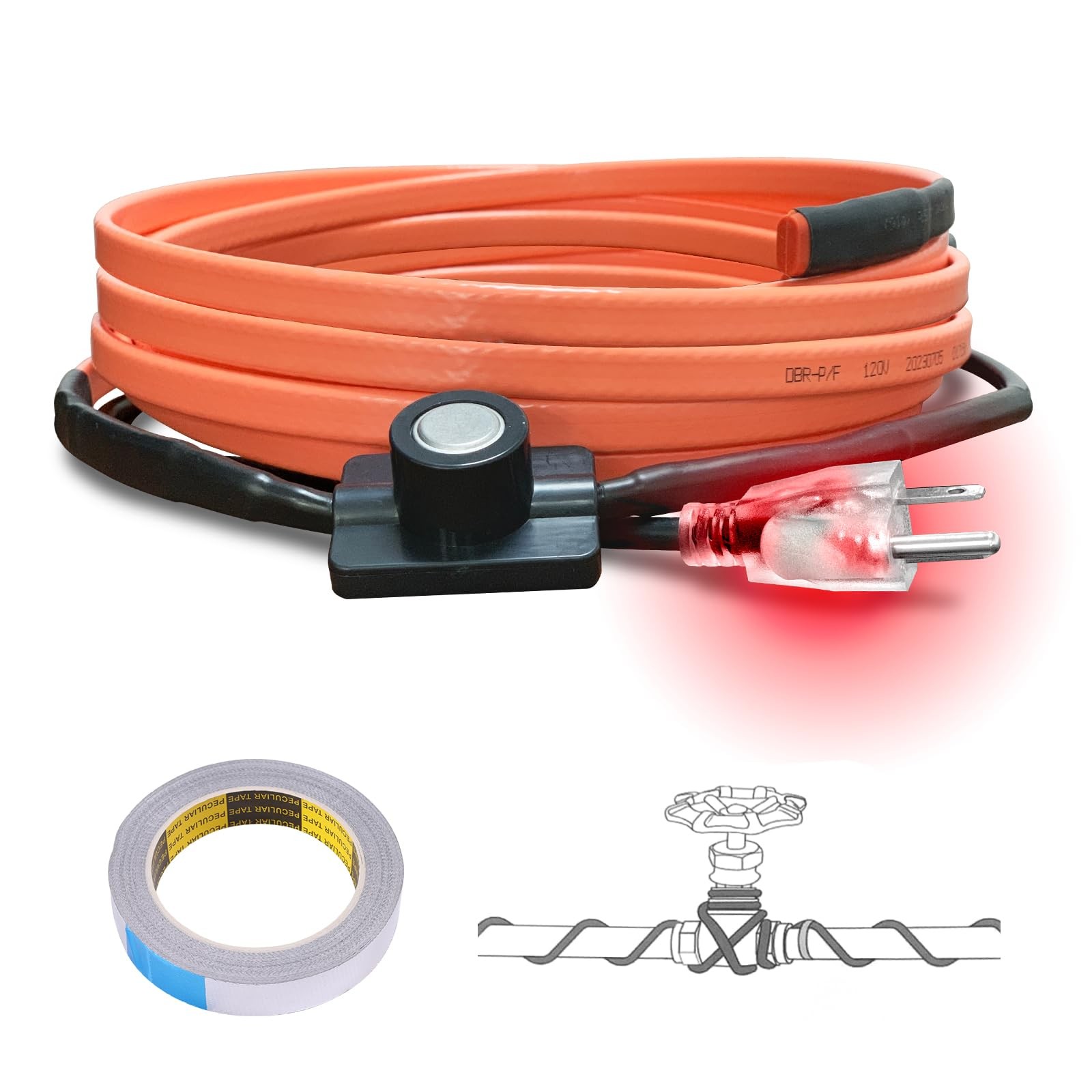 Cupohus Heat Tape for Water Pipes with Thermostat 6FT, Freeze Protection Self…