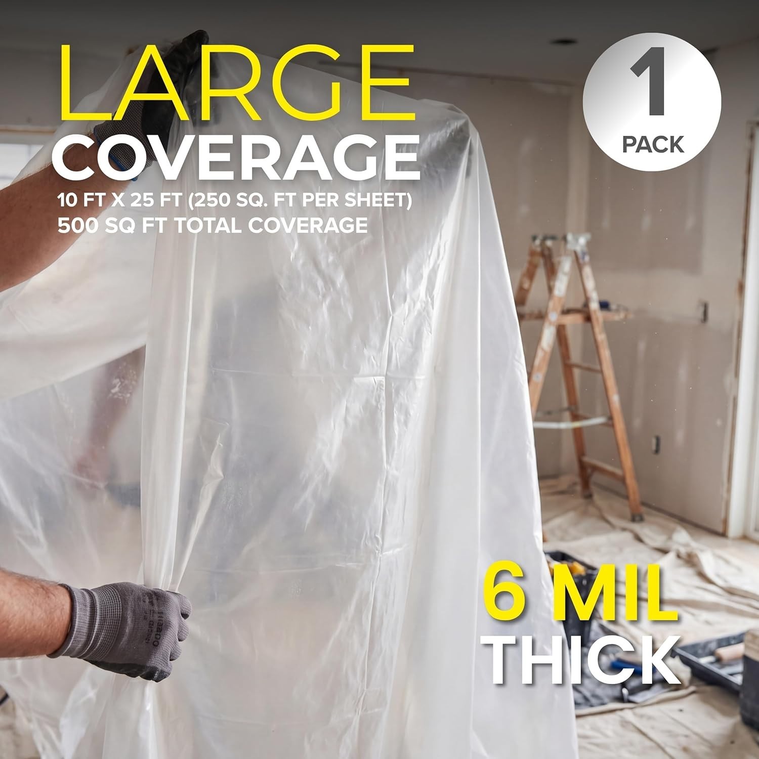 Heavy Duty 6 Mil UV Protection Plastic Sheeting 10′ x 25′ for Various Projects