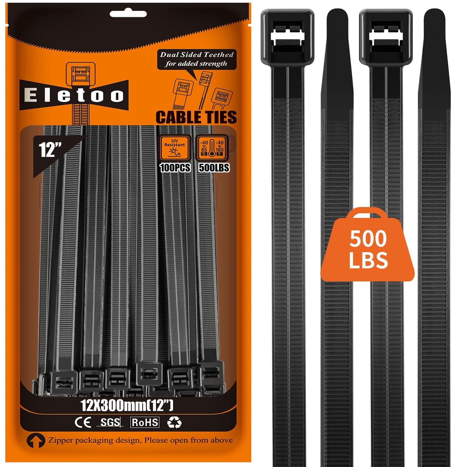 12 Inch Zip Ties Heavy Duty 100 Pack Black Large Cable Ties, 500 LBS Tensile …