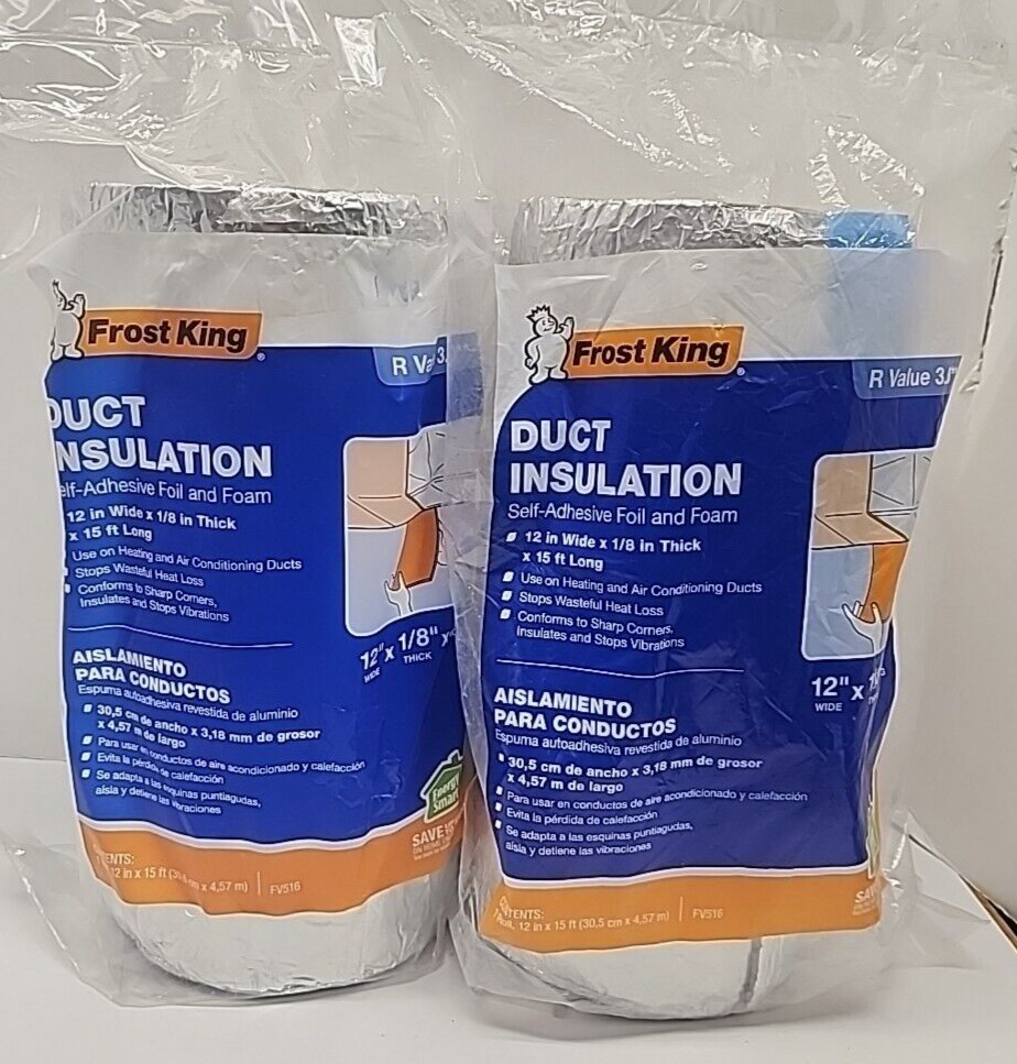 Frost King FV516 Duct Insulation Self Adhesive Foil & Foam 15′ Long 12″ Wide Lot