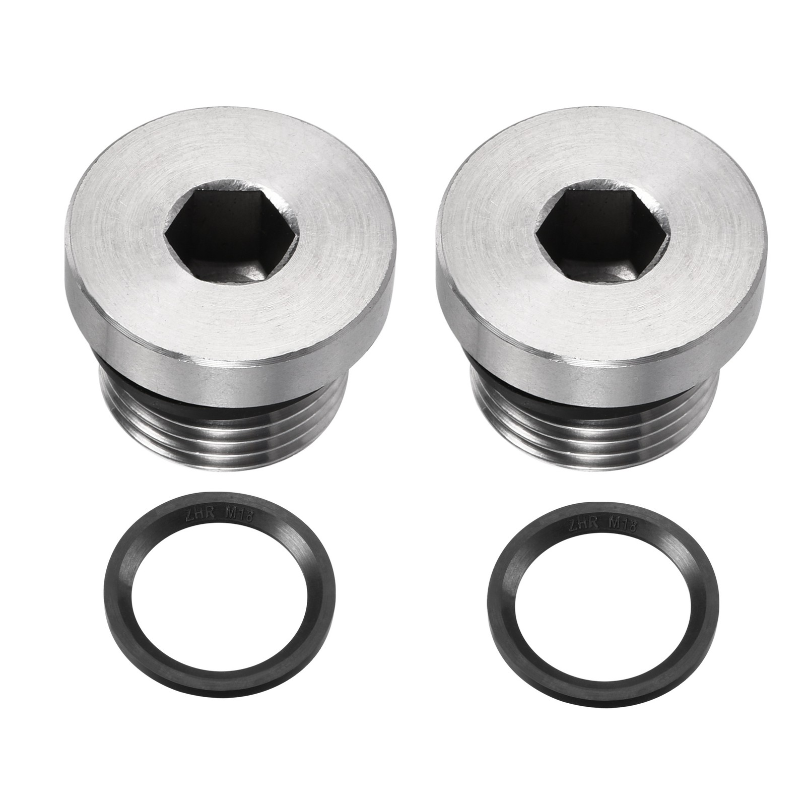 2 Pcs M18 x 1.5 Stainless Steel Internal Hex Head Socket Pipe Fitting (Silver)