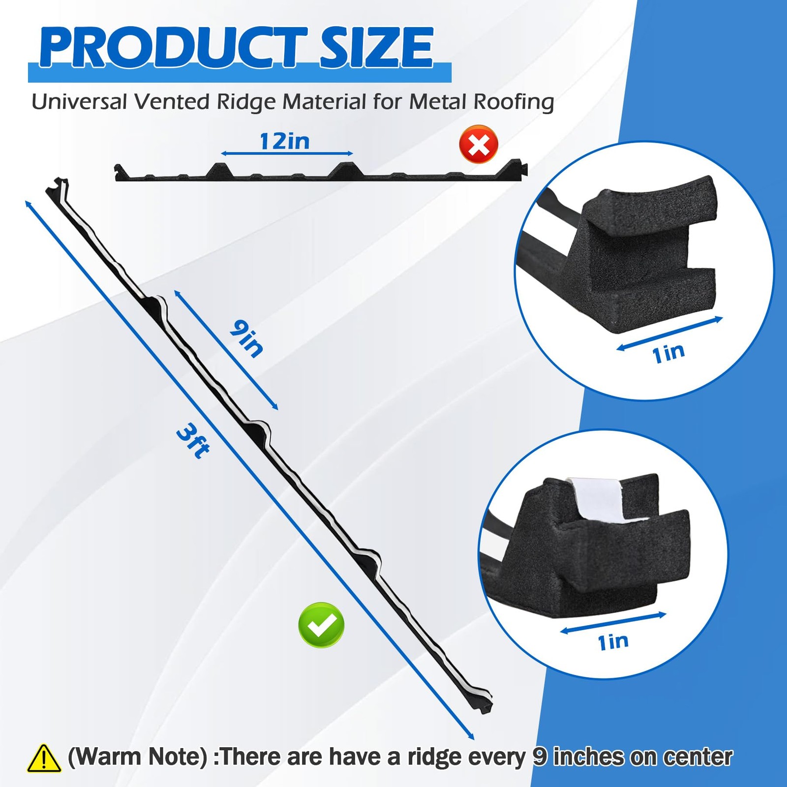 9 in Classic Rib Profile Foam Closure Strips with Self-Adhesive Inner, Inside