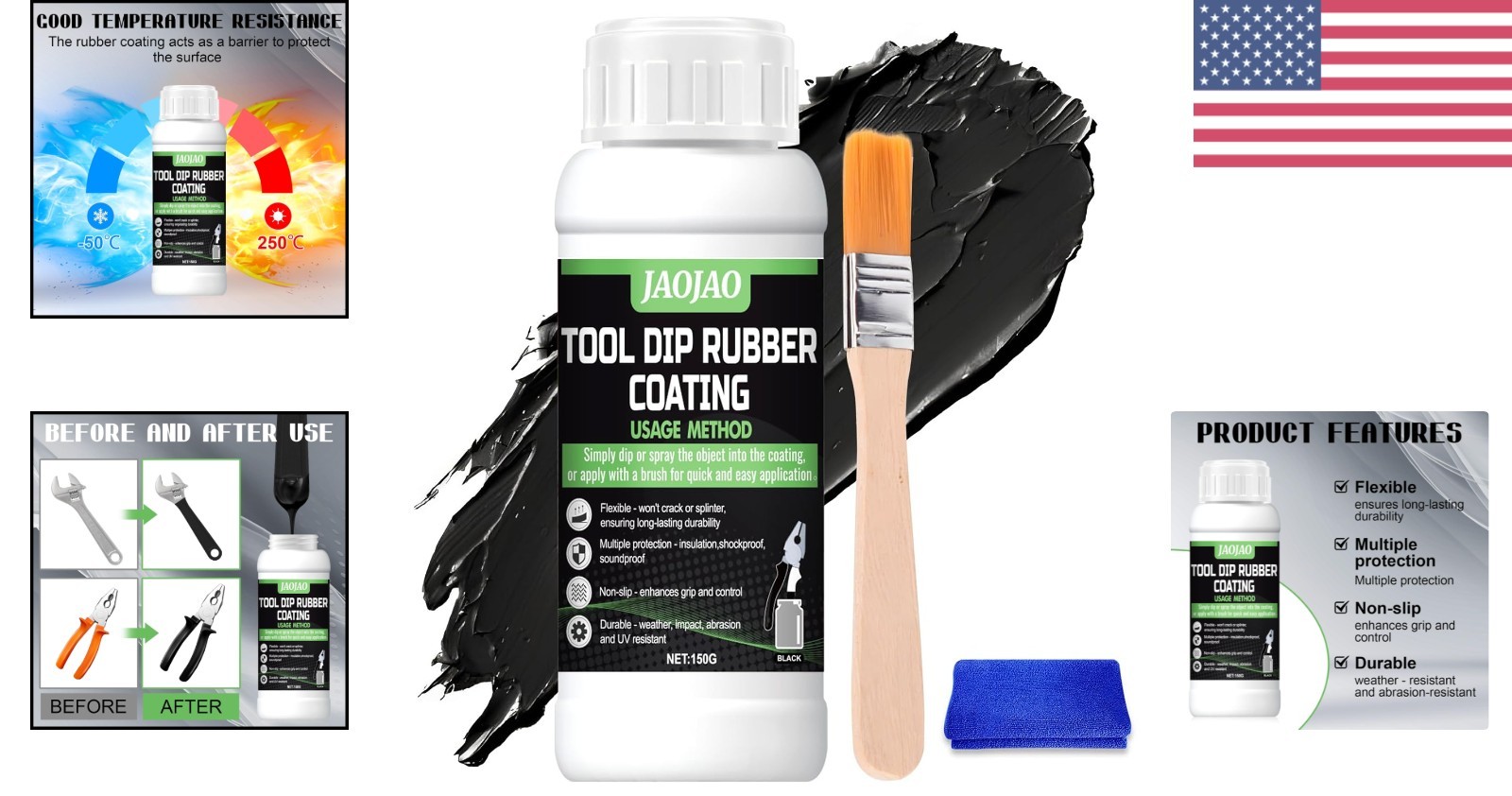 Tool Handle Dip Coating Rubber 150g Black Anti-Slip Waterproof Protection