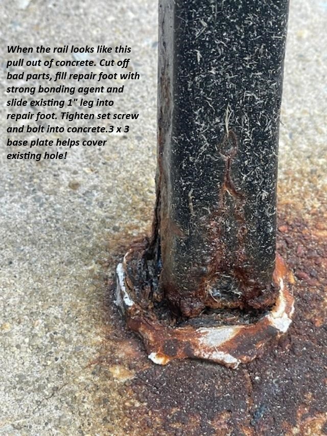 2 Railing REPAIR Base for 1″ Loose POSTS 6 1/2″ Slip OVER existing RAILS 1″ P.P.