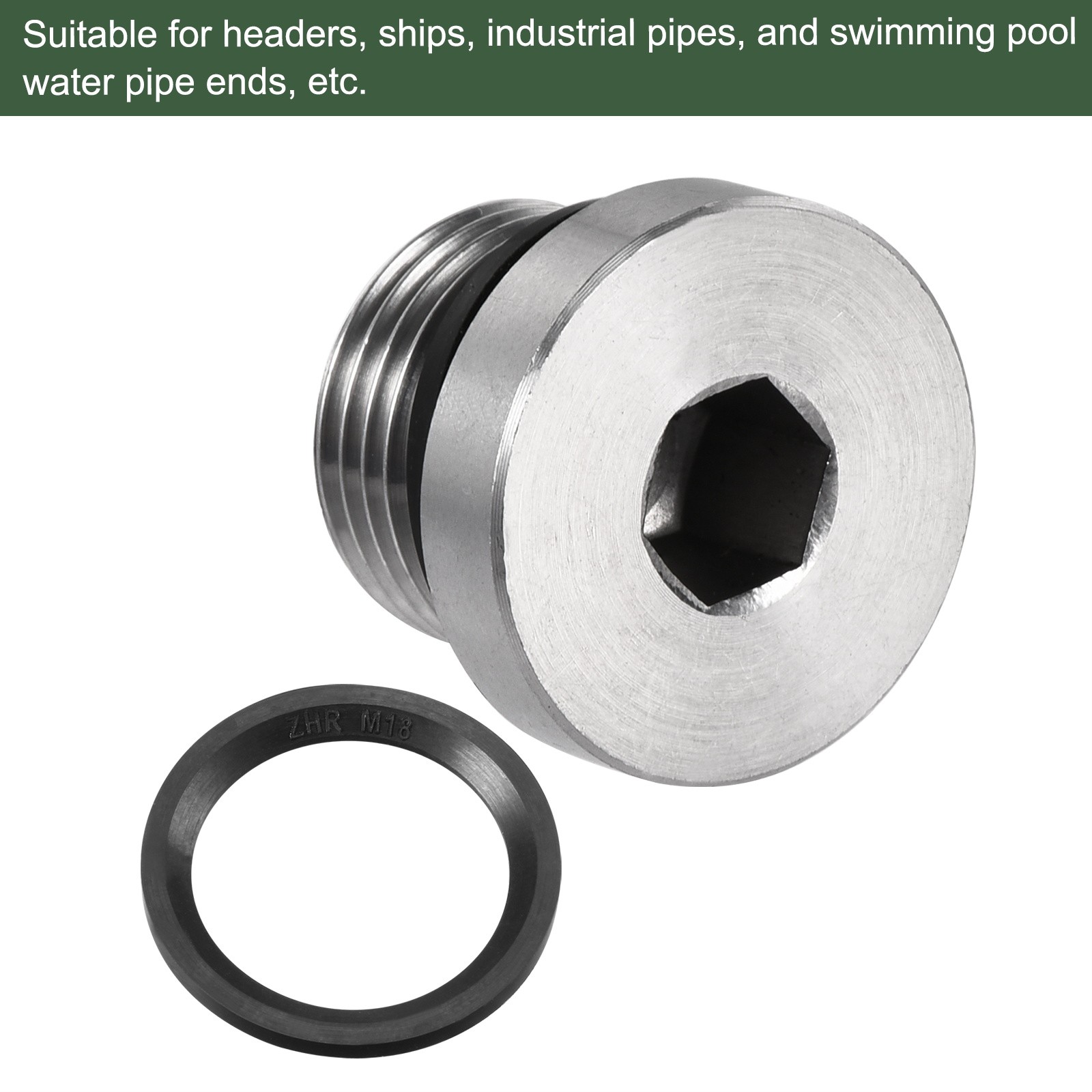 2 Pcs M18 x 1.5 Stainless Steel Internal Hex Head Socket Pipe Fitting (Silver)