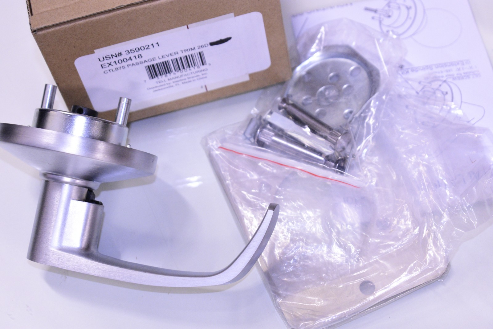 TELL CTL875 Passage Lever Trim f Exit Devices-US26D Satin ex1000006