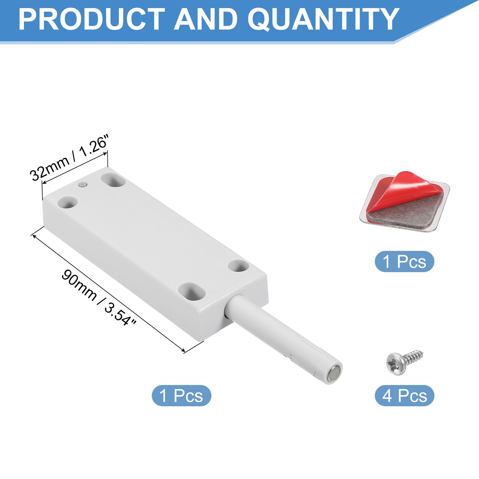 Magnetic Push Latches for Cabinet, 3.54″x1.26″ Push to Open Door Latch Grey