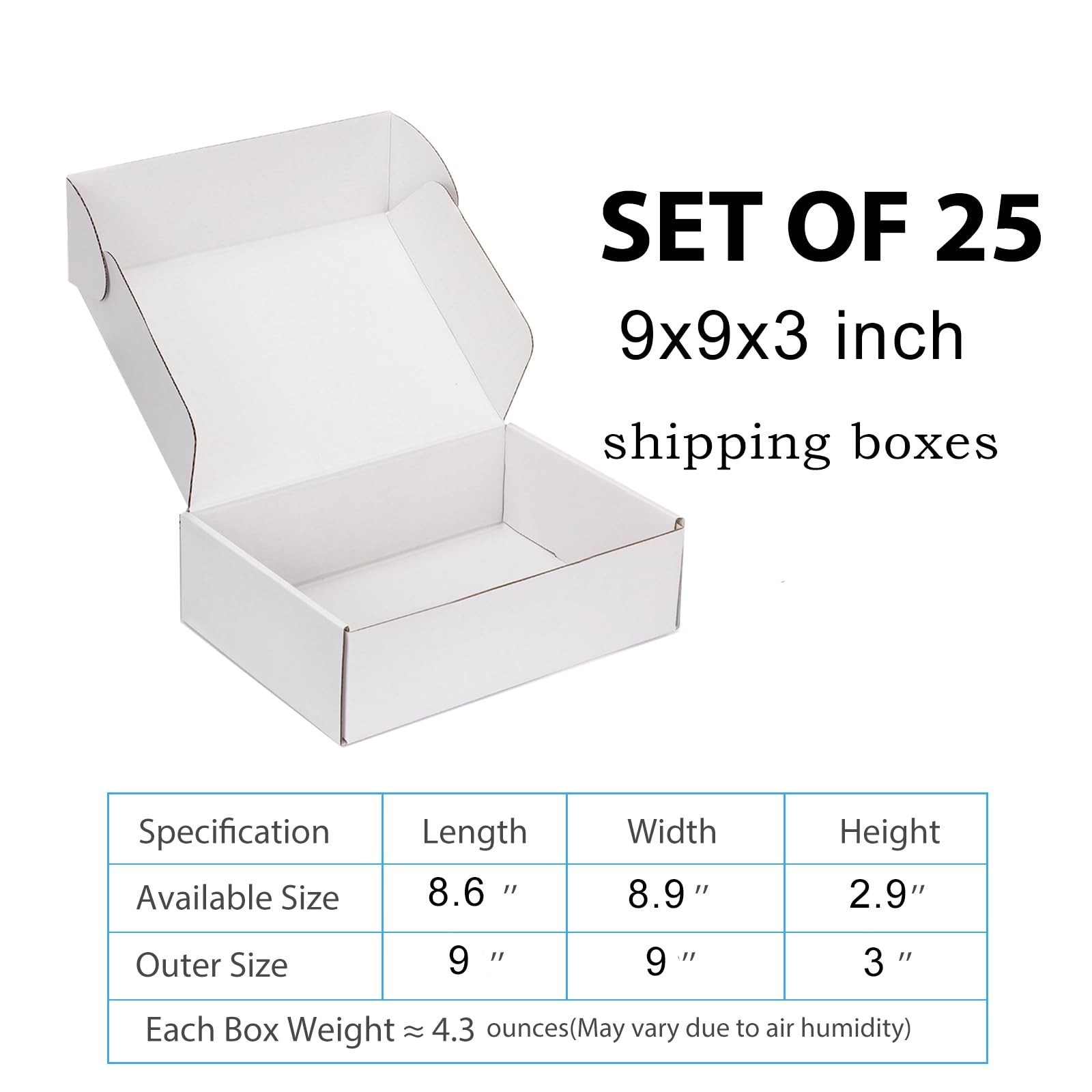 Small Shipping Boxes 9x9x3 Inch (25 Pack) – Sturdy White Corrugated Cardboard…