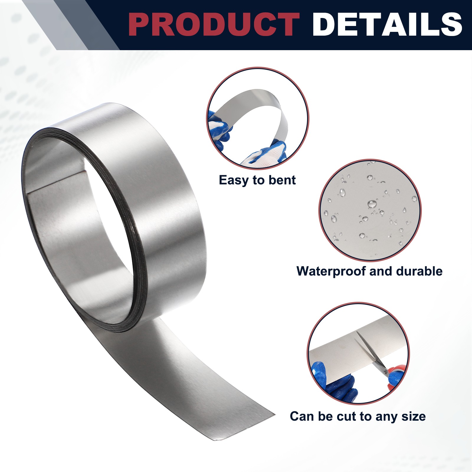 0.4in x 3.3ft Stainless Steel Flashing Roll, 0.1mm Metal Roof Panels