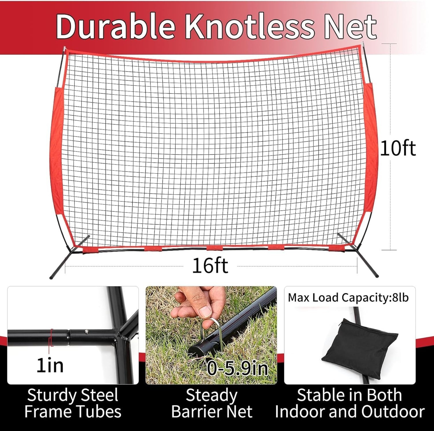 6×7/7×7/16×10/20x10ft Baseball Bating Net,Fix Ball Stop Net by Spike&2 Sandba…