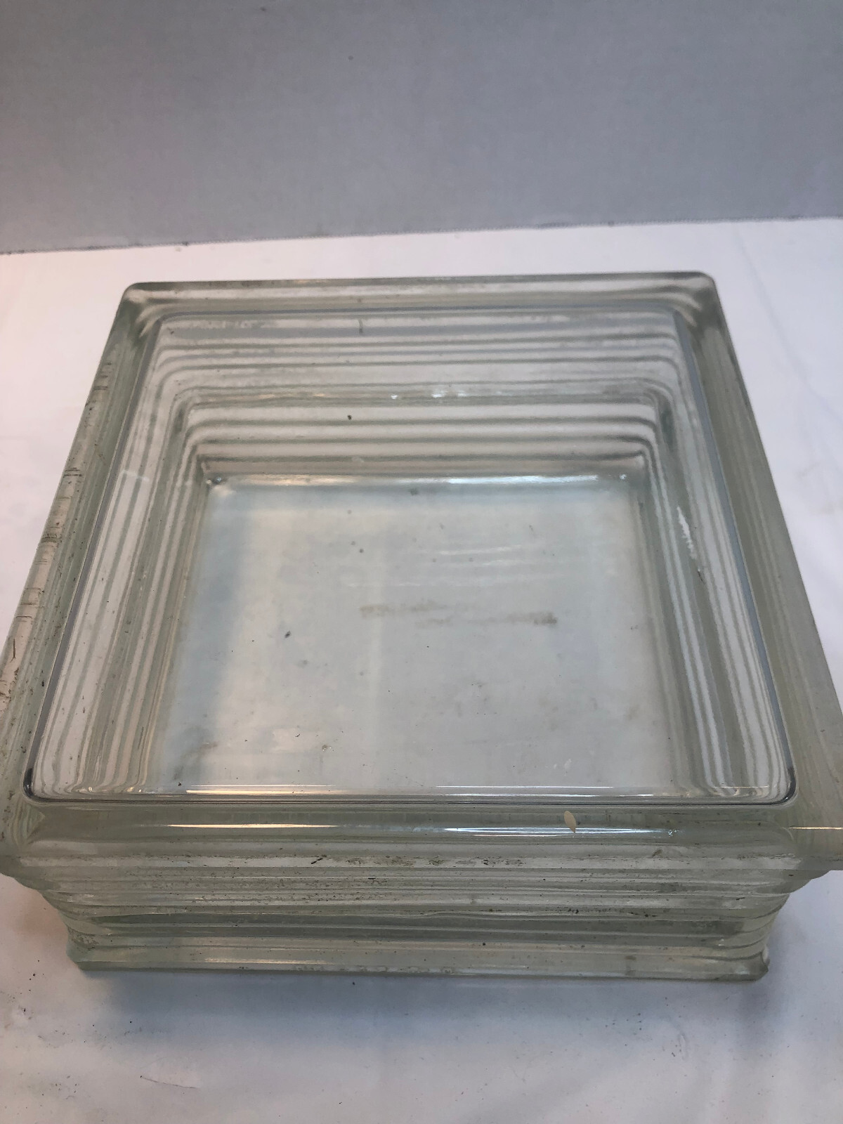Vintage Glass Block 7-3/4″ x 7-3/4″ x 3-7/8 Clear – Chipped in corner – 1986